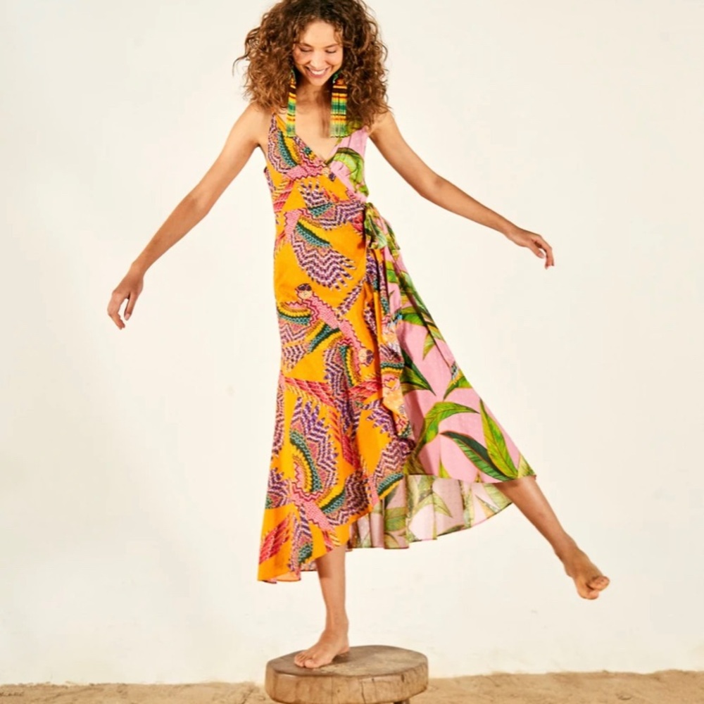 Farm Rio Mixed Prints midi wrap dress size small